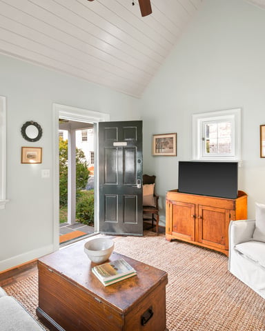 Hampshire Cottage living room with open garden door